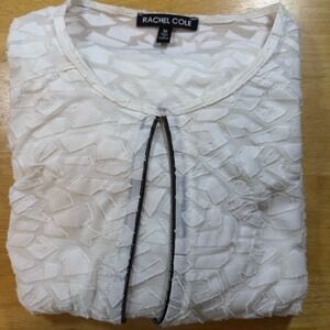 Rachel‎ Cole Tunic Top Blouse Textured Long Sleeve Handkerchief Hemline White M